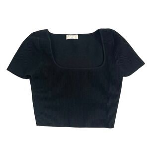 Aritzia Babaton sculpt knit square‎ neck ribbed cropped top Size M black